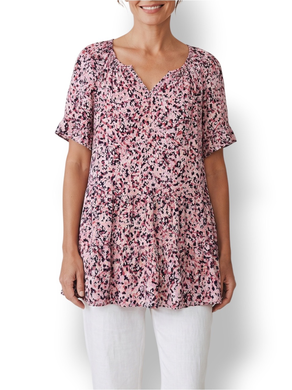 4/$20 BeachLunchLounge Collection Abstract Print Tiered Peplum Blouse Size Small